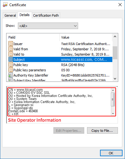 OV Certificate Information