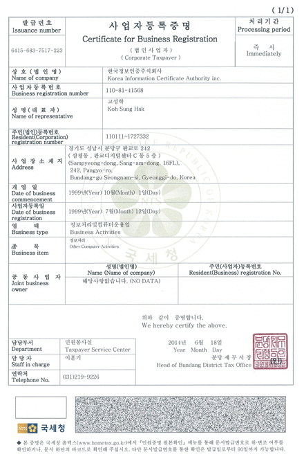 ① English business license