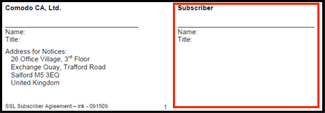 Example of the signature, title, and office address of an executive